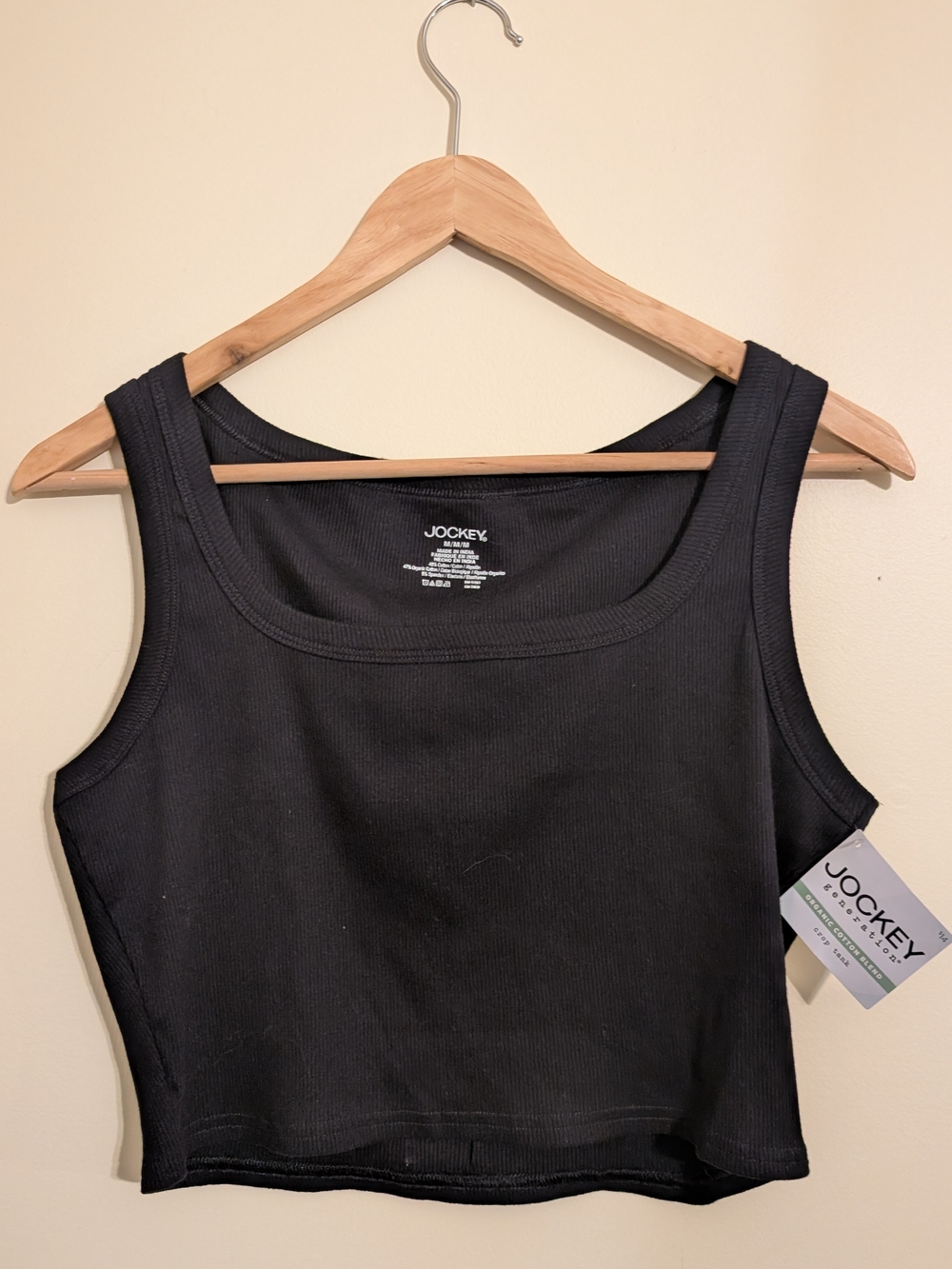 NWT Jockey Generation Organic Cotton Blend Ribbed Crop Tank Black Medium